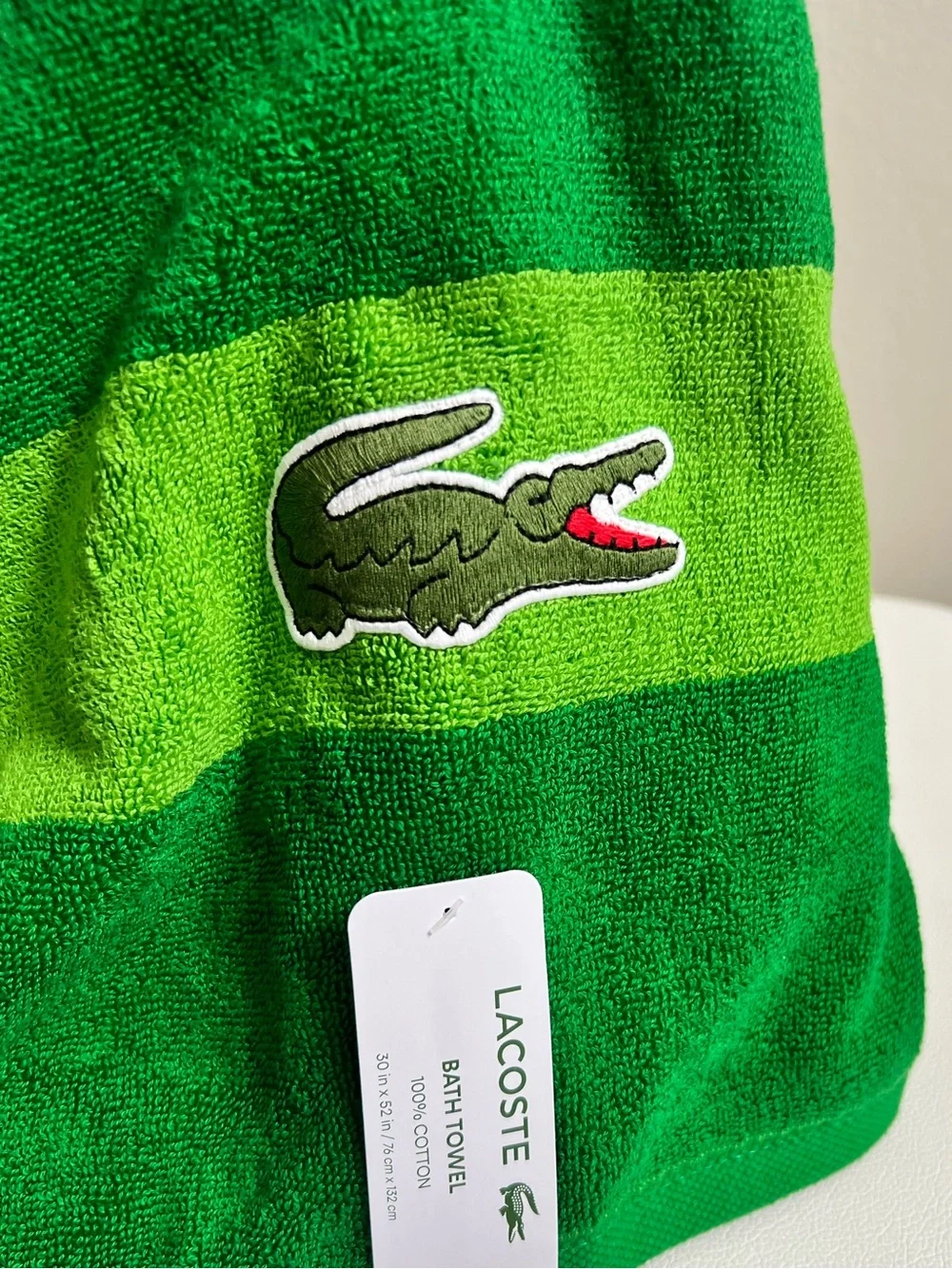 Lacoste Bright Green Cotton Bath Towel 30in X 52in NEW!!
